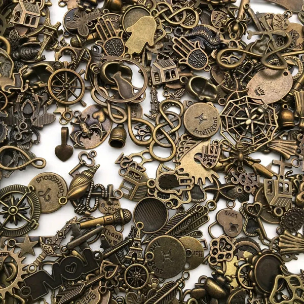 Набір металевих підвісок 100г, шарми шарміки, змішані, бронза, для творчості та рукоділля