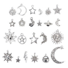 Набір металевих шармів 40 шт (зірки, місяць, сонце), бронза, підвіски для прикрас і декору