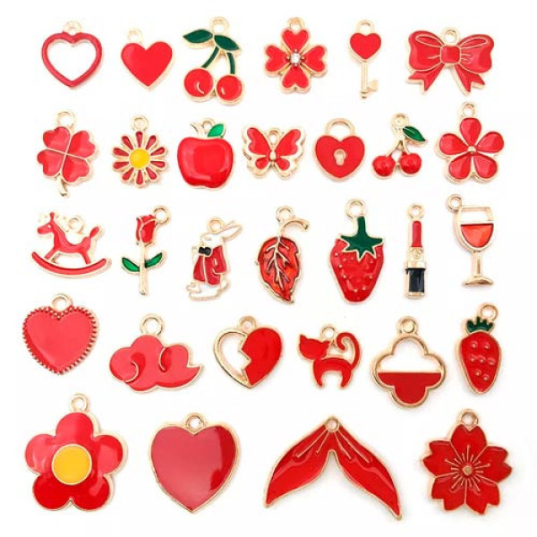 Набір емальованих підвісок шарміків 100 шт, змішані, червоні, металеві