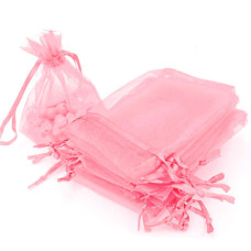 Мішечок подарунковий з органзи 5x7см 100шт на затяжках, рожевий
