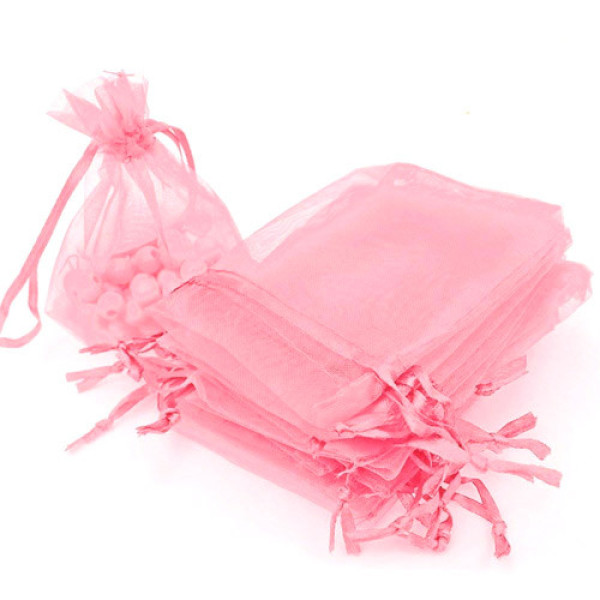 Мішечок подарунковий з органзи 5x7см 100шт на затяжках, рожевий