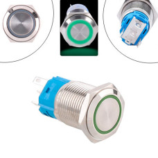 Кнопка з підсвіткою 16 мм зелений LED, 12-24В 5 pin 16K-11D, вимикач для електроланцюгів
