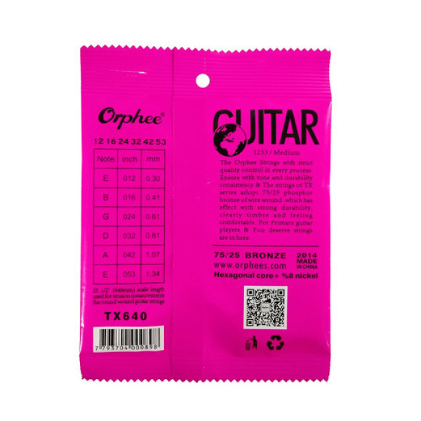 Струни для акустичної гітари Orphee TX640 6шт 12-53 0.30-1.34мм фосфорна бронза