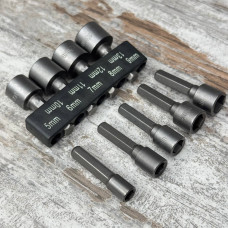 Набір торцевих головок 9шт 5-13мм, 1/4" для шуруповерта, насадки для болтів і гайок
