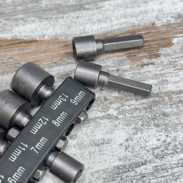 Набір торцевих головок 9шт 5-13мм, 1/4 для шуруповерта, насадки для болтів і гайок