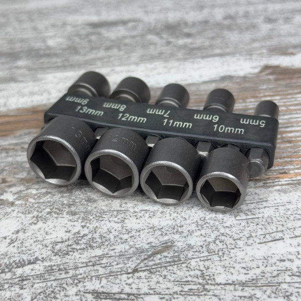 Набір торцевих головок 9шт 5-13мм, 1/4 для шуруповерта, насадки для болтів і гайок