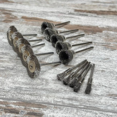 Набір металевих щіток 15 шт, 3 види проволочних насадок для гравера та дремеля