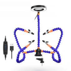 Тримач плат для паяння “третя рука” з 5 гнучкими валах, лупою 3x та LED підсвіткою для електроніки