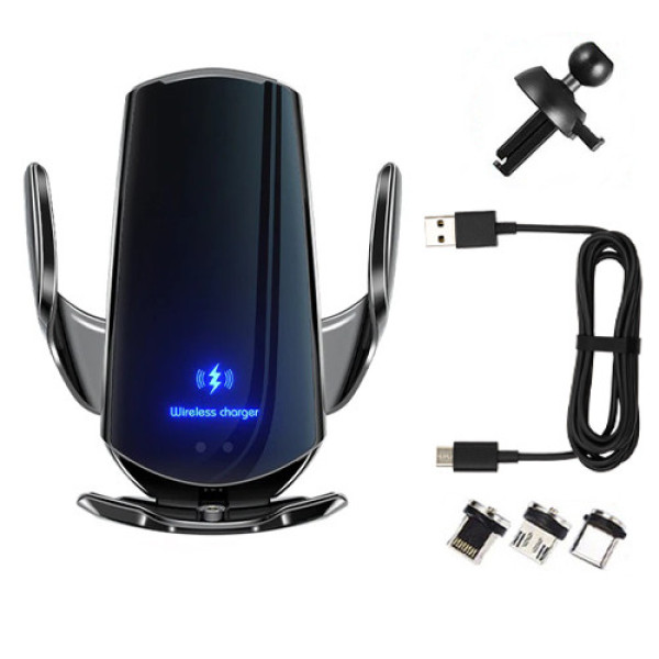 Бездротовий зарядний пристрій 15Вт з QC для смартфона в автомобіль Q3 з перехідниками