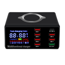 Зарядна станція мережева 8x USB + бездротова зарядка PD QC3.0 LED WLX-X9