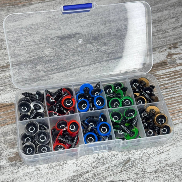 Очі для іграшок 12мм 5 кольорів гвинтові з фіксатором 100шт пластикові аксесуари для рукоділля