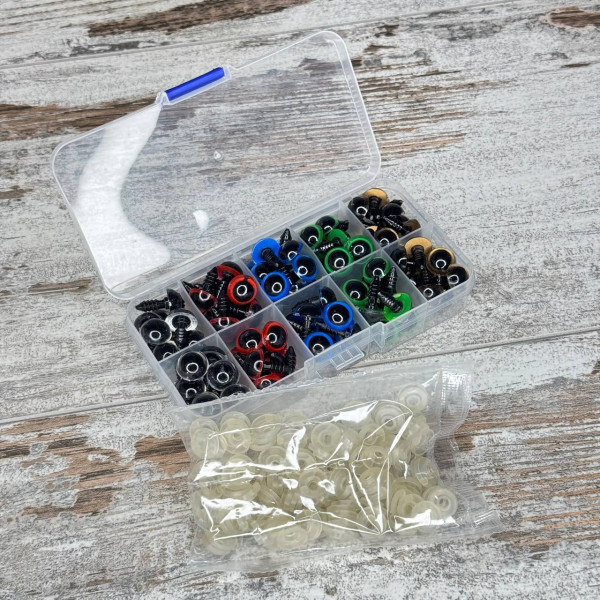 Очі для іграшок 12мм 5 кольорів гвинтові з фіксатором 100шт пластикові аксесуари для рукоділля