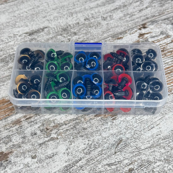 Очі для іграшок 12мм 5 кольорів гвинтові з фіксатором 100шт пластикові аксесуари для рукоділля