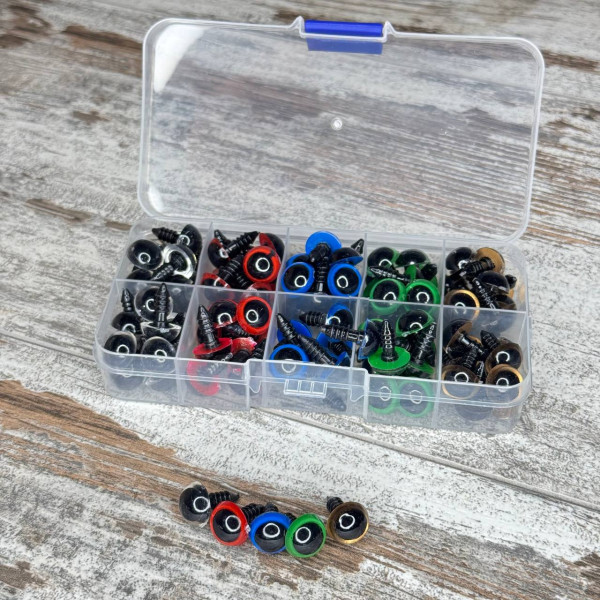 Очі для іграшок 12мм 5 кольорів гвинтові з фіксатором 100шт пластикові аксесуари для рукоділля