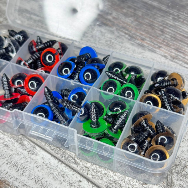 Очі для іграшок 12мм 5 кольорів гвинтові з фіксатором 100шт пластикові аксесуари для рукоділля