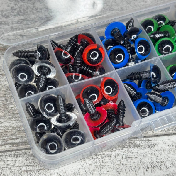 Очі для іграшок 12мм 5 кольорів гвинтові з фіксатором 100шт пластикові аксесуари для рукоділля