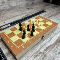 Настільна гра 3в1 шахи шашки нарди дерев’яний набір 34×34 см класичний комплект для дітей і дорослих