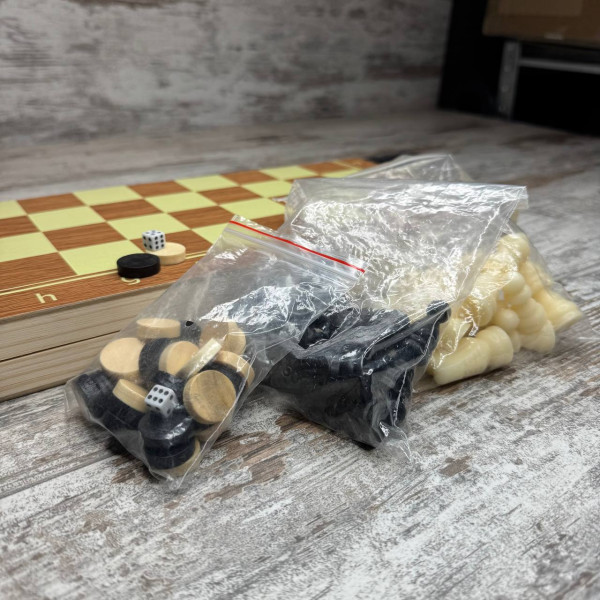 Настільна гра 3в1 шахи шашки нарди дерев’яний набір 34×34 см класичний комплект для дітей і дорослих