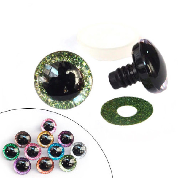 Набір пластикових вічок для іграшок 16 мм кольорові гвинтові з фіксатором комплект 30 шт.