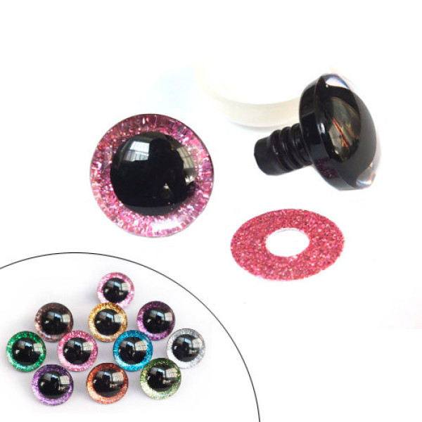 Очі гвинтові для іграшок 12мм з фіксатором кольорові пластикові 30шт набір для амігурумі