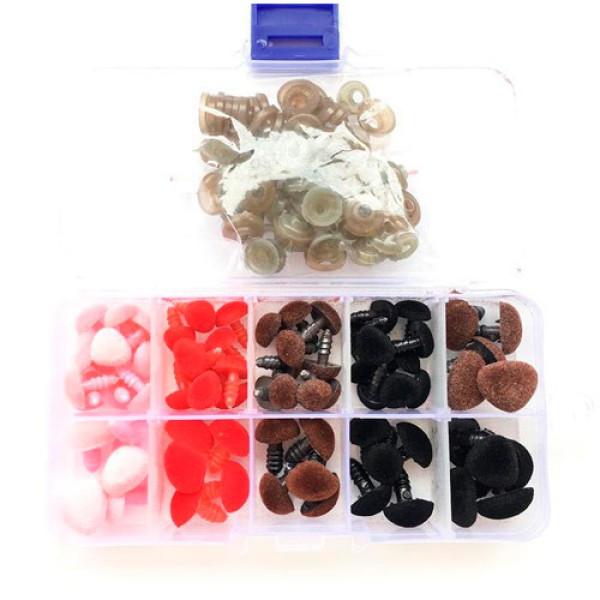 Набір трикутних носиків для іграшок 11-17 мм 4 кольори з фіксатором 70 шт флокові