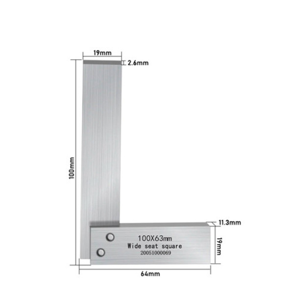 Поверочний кутник 90° 100x63 мм, слюсарний, конструкційна сталь, у пластиковому кейсі