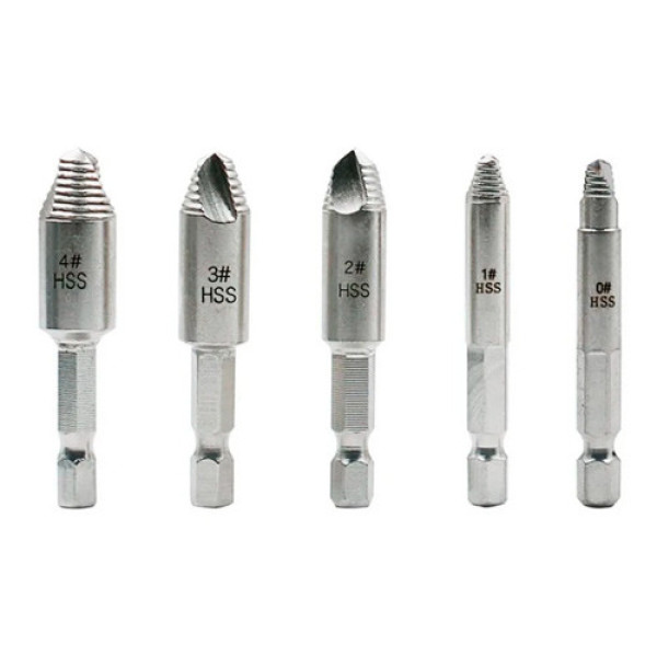 Набір екстракторів 5 шт. для витягання зламаних гвинтів та болтів, сталь HSS 4241, пластиковий кейс для зручності