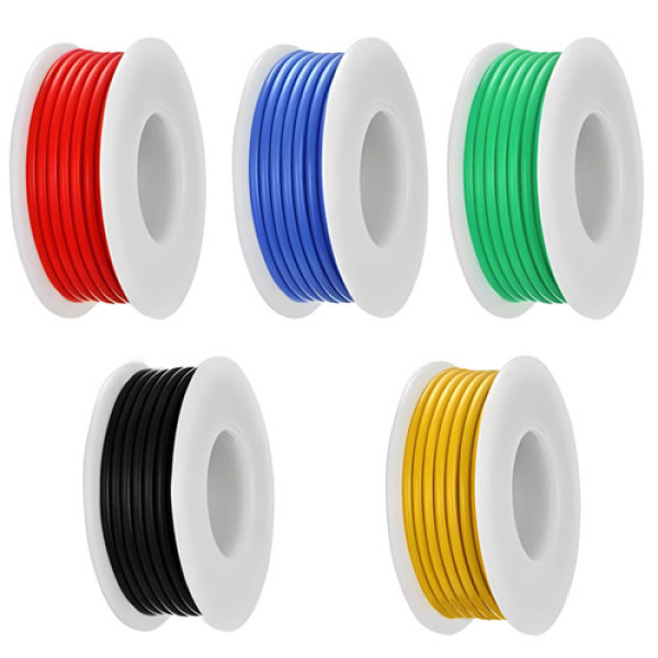 Комплект мідних проводів 28AWG луджених 5 кольорів по 10 м 1-жильні в силіконі