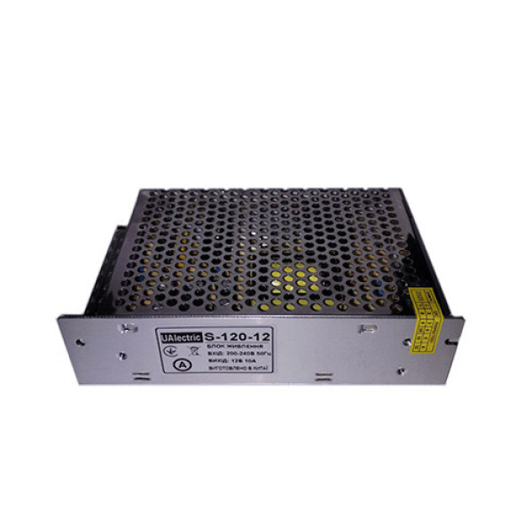 Блок живлення перфорований UAlectric 12В 10А 120Вт, 2-канальний, для LED-стрічок та відеоспостереження