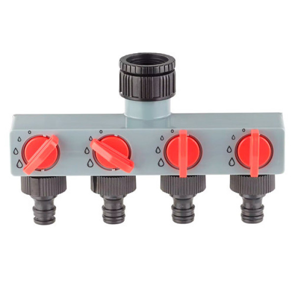 Розподільник для поливу на 4 лінії перехідник Aqualin 27208 під садовий шланг