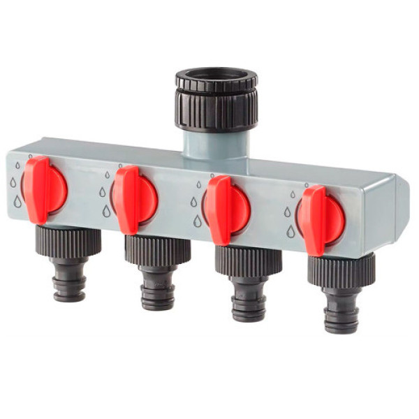 Розподільник для поливу на 4 лінії перехідник Aqualin 27208 під садовий шланг