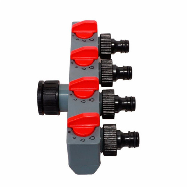 Розподільник для поливу на 4 лінії перехідник Aqualin 27208 під садовий шланг