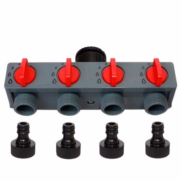 Розподільник для поливу на 4 лінії перехідник Aqualin 27208 під садовий шланг
