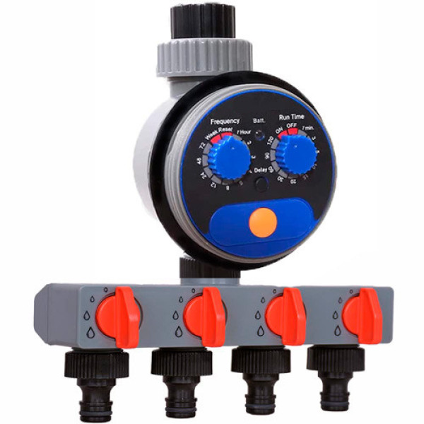 Розподільник для поливу на 4 лінії перехідник Aqualin 27208 під садовий шланг