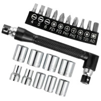 Ключ кутовий торцевий L-подібний 1/4 з 10 бітами та 9 торцевими головками, набір інструментів, металевий