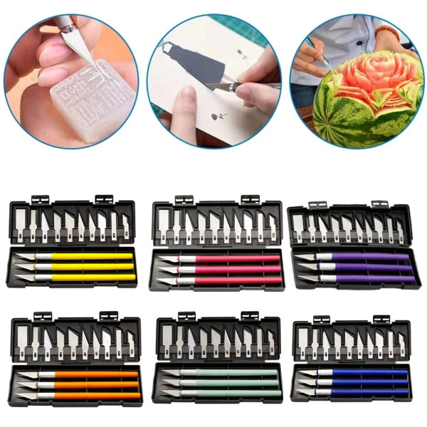 Прецизійні ножі 3шт і 13 змінних лез для дерева шкіри пластику набір у кейсі