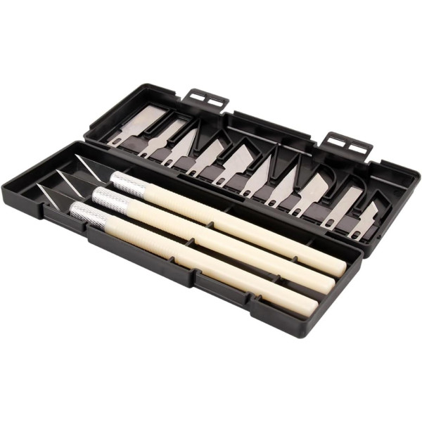 Прецизійні ножі 3шт і 13 змінних лез для дерева шкіри пластику набір у кейсі