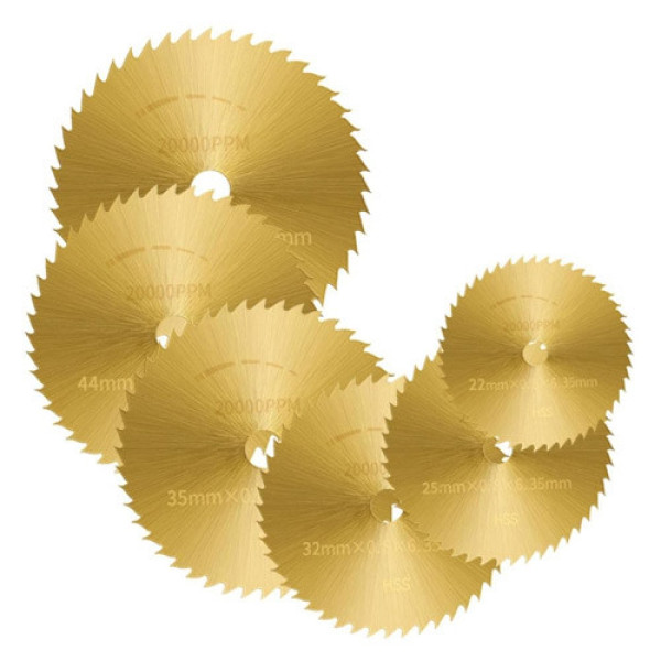 Відрізні круги набір 6шт з 2 тримачами дискові пили 22-50мм HSS золотисті