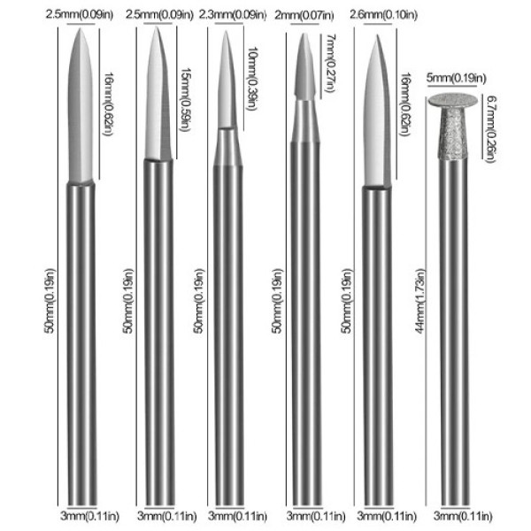 Набір фрез по дереву 6 шт, хвостовик 3 мм, сталь у кейсі, для гравера та фрезера