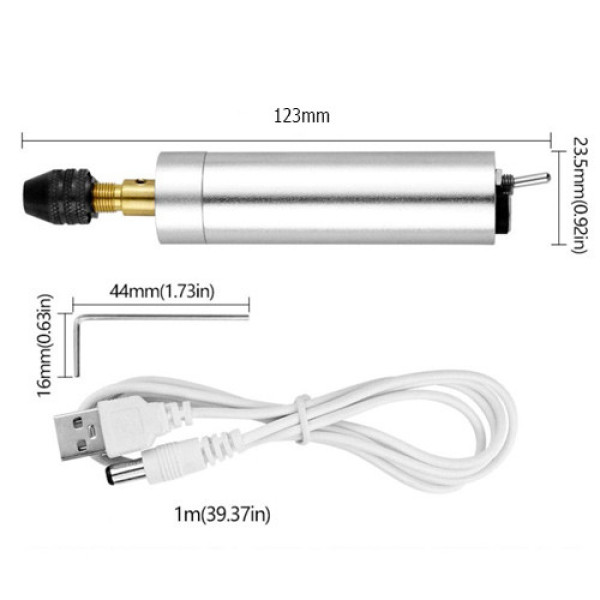 Міні-дриль електрична USB 5.5В з цанговим патроном 0.3-4 мм для гравіювання, ювелірних робіт та творчості