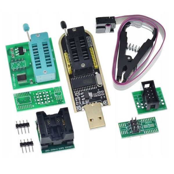 USB міні програматор CH341A 24/25 EEPROM Flash із кліпсою та набором адаптерів для прошивки мікросхем