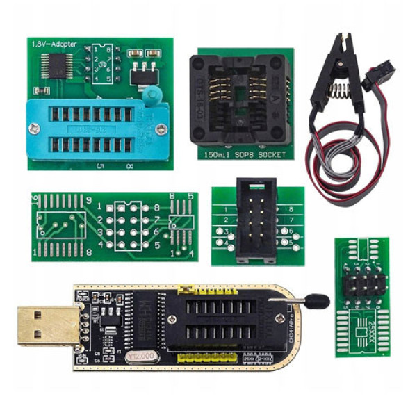 USB міні програматор CH341A 24/25 EEPROM Flash із кліпсою та набором адаптерів для прошивки мікросхем