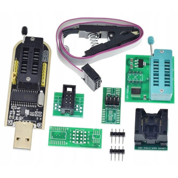 USB міні програматор CH341A 24/25 EEPROM Flash із кліпсою та набором адаптерів для прошивки мікросхем