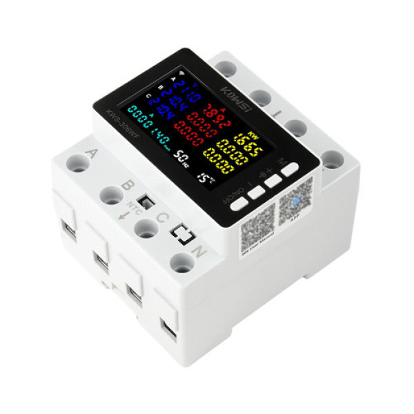 Wi-Fi лічильник електроенергії трифазний 220 В 80 А KWS-306WF на DIN-рейку із захистом та моніторингом