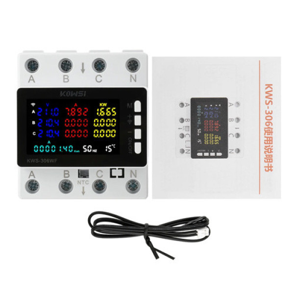 Wi-Fi лічильник електроенергії трифазний 220 В 80 А KWS-306WF на DIN-рейку із захистом та моніторингом