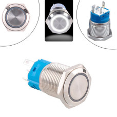 Кнопка 22 мм фіксуючася 12–24 В біла LED 5 pin 22F-11EZ, металева з підсвічуванням