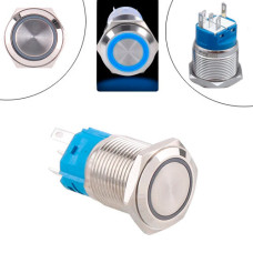 Кнопка 22 мм фіксуючася 12–24 В синя LED 5 pin 22F-11EZ, металева з підсвічуванням