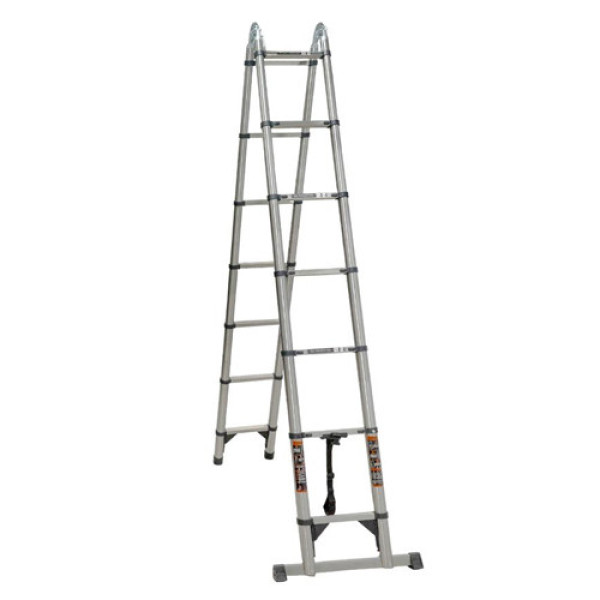 Драбина телескопічна 2.9м+2.9м, розкладна, нержавіюча сталь