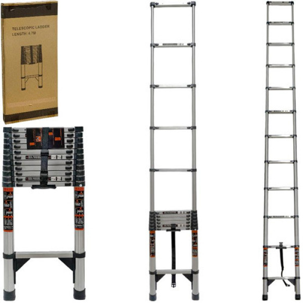 Драбина телескопічна 4.7м, приставна, нержавіюча сталь