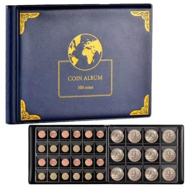 Альбом для колекції монет 300 комірок 30х30мм і 45х45мм, книга-органайзер